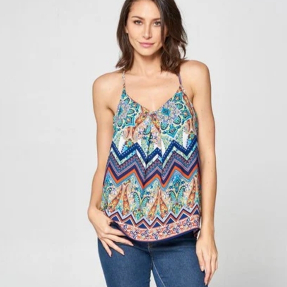 Boho Floral Print Racerback Tank - Picture 6 of 7